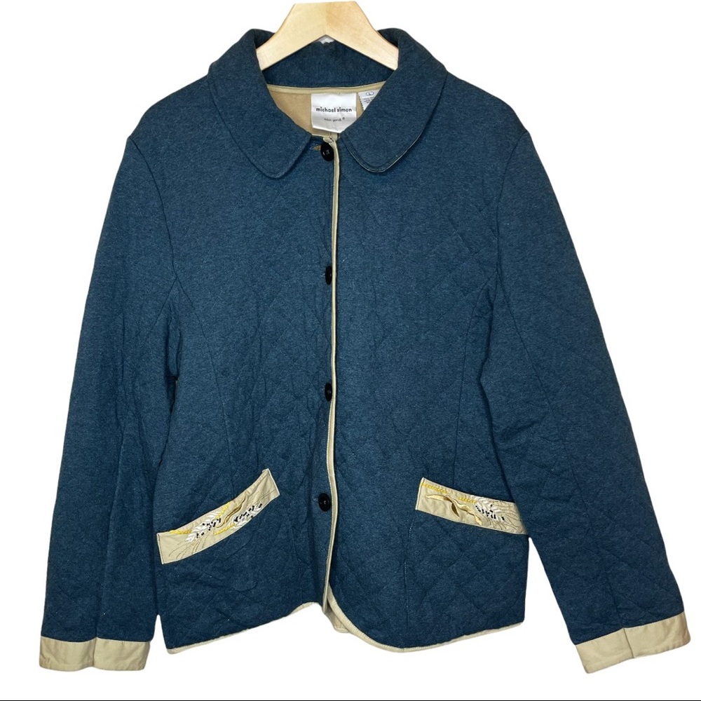 Michael Simon Soft Quilted Embroidered Pocket Jacket Size Large